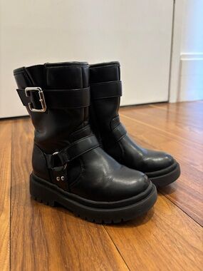GAP Black Kids Leather Mid-Calf Buckle Boots